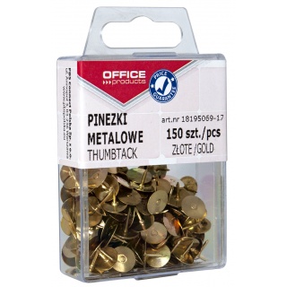Pinezki metalowe OFFICE PRODUCTS, w pudełku, 150 szt., złote, Pinezki, Drobne akcesoria biurowe