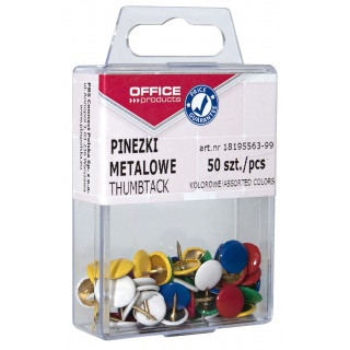 Coloured drawing pins (thumb tacks), OFFICE PRODUCTS, in a box, 50 pcs, assorted colours