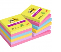 Self-adhesive pad, POST-IT® Super Sticky (654 -12SSUC), 76x76mm, 1x90 sheets, neon colours