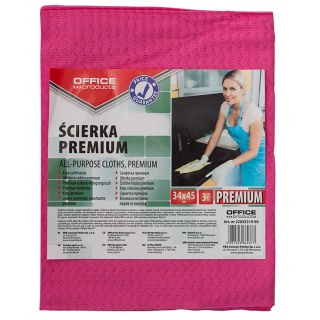 Cleaning cloth, premium, OFFICE PRODUCTS, viscose, 80%, 65g/mkg, 34x45cm, 3 pcs, assorted colours