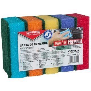 Sponge scourer, for dishwashing, OFFICE PRODUCTS, Maxi Premium, 5 pieces, assorted colours