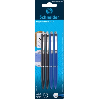 Długopisy automatyczne SCHNEIDER K15,  2x czarny + 2x niebieski, blister, Długopisy, Artykuły do pisania i korygowania