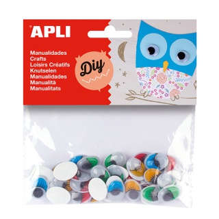 APLI, moving eyes with lashes, oval, 40 pcs, color mix