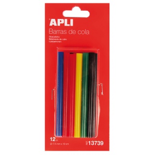 APLI spare hot melt sticks, 7.5 mm, 12 pcs, assorted colors