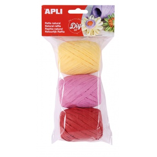 Raffia APLI, Candy, stiff, natural 3 pcs, 30m, assorted colors