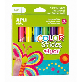 Color sticks APLI, FLUO, 6 x 6 g, assorted colors
