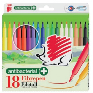 ICO 300 Fibrepen, antibacterial, 18 pcs, eurohole, assorted colors