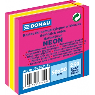 mini cube, self-adhesive, DONAU, 50x50mm, 1x250 sheets, neon-pastel, mix of pink