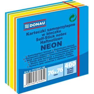 Kostka samoprzylepna DONAU, 76x76mm, 1x400 kart., neon-pastel, mix niebieski, Bloczki samoprzylepne, Papier i etykiety