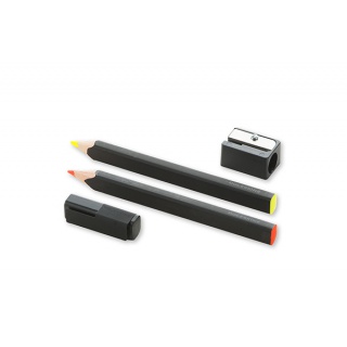 Set of 2 MOLESKINE pencils / highlighters made of linden wood with a sharpener, orange / yellow