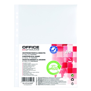 Multipunch pockets, OFFICE PRODUCTS, PP, A4, orange peel, 100 pcs, Punched pockets and L-shaped pockets, Document archiving, Eco-recycled
