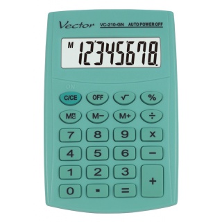 Kalkulator kieszonkowy VECTOR KAV VC-210III, 8- cyfrowy ,64x98,5mm, jasnozielony, Kalkulatory, Urządzenia i maszyny biurowe