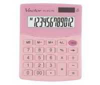 Office calculator VECTOR KAV VC-812, 12 digits, 101x124mm, light pink