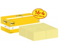 Self-adhesive pad, sticky notes, POST-IT® (654CY-VP20), 76x76mm, (20+4)x100 sheets, yellow, 4 pads for FREE