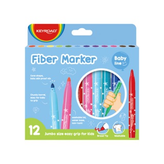 KEYROAD Jumbo fiber marker, 12 pcs, box, assorted colors