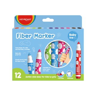 KEYROAD Jumbo Starter fiber markers, 12 pcs, box, assorted colors