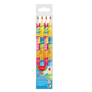 KEYROAD Jumbo color pencils, rainbow, triangular, 4 pcs, eurohole, assorted colors