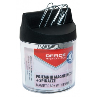 Magnetic container for clips, OFFICE PRODUCTS, round, with clips, transparent