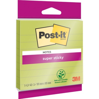 Karteczki samoprzylepne Post-it Super Sticky XL w linię, 101x101mm, 45 kart., zielone, Bloczki samoprzylepne, Papier i etykiety