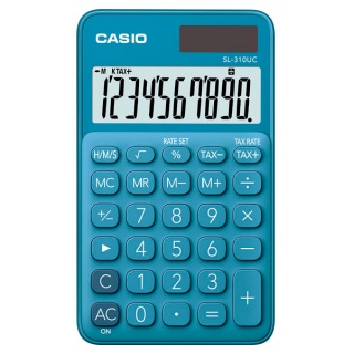 Kalkulator kieszonkowy CASIO SL-310UC-BU-B, 10-cyfrowy, 70x118mm, kartonik, niebieski, Kalkulatory, Urządzenia i maszyny biurowe