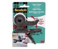 Dyspenser do taśm SCOTCH® Clip&Twist (C-19-CLIP-B), w zestawie taśma Magic, 19mmx8,89m, szary