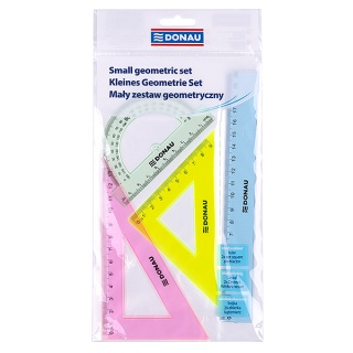 Geometry Set DONAU, small, pendant packaging, assorted colours, Rulers, Set Squares, Protractors, School supplies