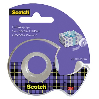 Adhesive tape SCOTCH® Gift Wrap, invisible, for packaging, on a tray, 19mmx6m