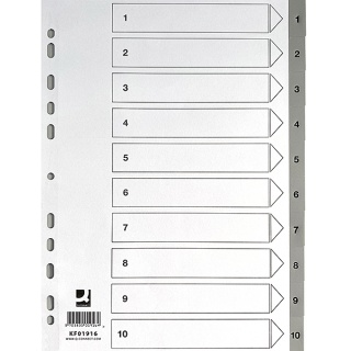 Dividers Q-CONNECT, PP, A4, 225x297mm, 1-10, 10pcs, grey, Polypropylene dividers, Document archiving