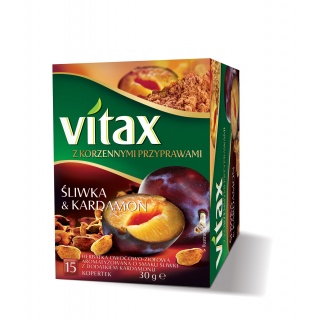 Herbata VITAX owocowo-ziołowa, śliwka i kardamon, 15 kopert, Herbaty, Artykuły spożywcze
