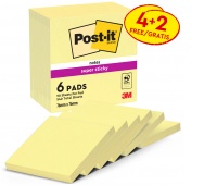 Sticky notes POST-IT® Super Sticky (654-P6SSCY-EU), 76x76mm, 90 sheets/pad, 4 + 2 pads FREE, canary yellow