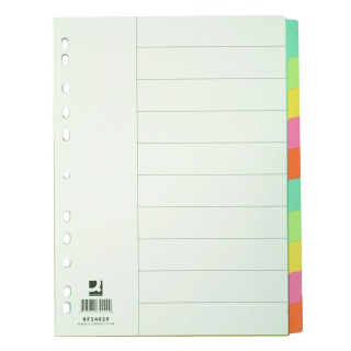 Przekładki Q-CONNECT, karton, A4, 223x297mm, 10 kart, mix kolorów, Przekładki polipropylenowe, Archiwizacja dokumentów