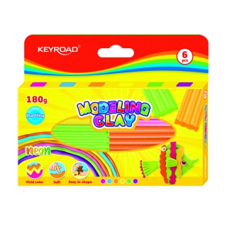Plasticine KEYROAD, Wave, 6x30g, neon, box, mix colors, Creative products, School supplies