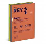 Papier ksero REY ADAGIO, A4, 80gsm, mix kolorów intens, *RYADA080X906 R200, 5x100 ark.