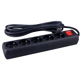 Extension Leads OFFICE PRODUCTS, 5 sockets, 5m, switch, black