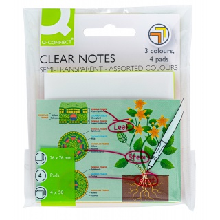 STICKY NOTES, Q-CONNECT, TRANSLUCENT, 76X76MM, 50 SHEETS, COLOR MIX