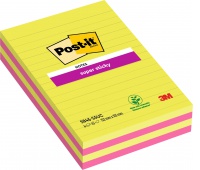 Notes large POST-IT&reg; Super Sticky, 127x203mm, 4x45 cards, in lines, mixed colors