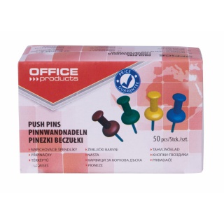 Pinezki beczułki OFFICE PRODUCTS, 50szt., mix kolorów, Pinezki, Drobne akcesoria biurowe
