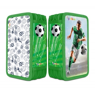 School pencil case GIMBOO, with equipment, 3 compartments, Soccer, green