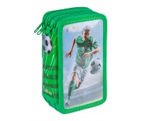 Piórnik szkolny GIMBOO, z wyposażeniem, 3 komory, piłka nożna, zielony