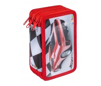 Piórnik szkolny GIMBOO, z wyposażeniem, 3 komory, wyścigi, czerwony