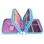 School pencil case GIMBOO, with equipment, 3 compartments, Sweet, pink