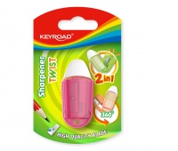 Temperówka plastikowa KEYROAD z gumką, pojedyńcza, Twist, blister, mix kolorów