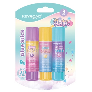 Glue stick KEYROAD, Pastel, PVP, 9g, 3 pcs, blister, mix colors, Glues, Small office accessories