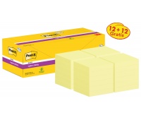 Sticky notes POST-IT Super Sticky, 76x76mm, 90 sheets/pad, 12 + 12 pads FREE, canary yellow