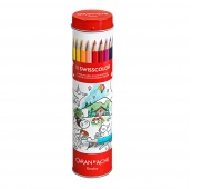 Kredki CARAN D'ACHE Swisscolor, w metalowej tubie, z kolorowanką, 18 szt., mix kolorów