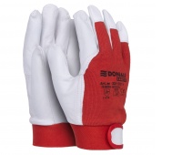 Work Gloves DONAU SAFETY, goat leather on palm side, velcro, size 7/S, white-red