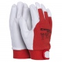 Work Gloves DONAU SAFETY, goat leather on palm side, velcro, size 7/S, white-red