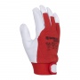 Work Gloves DONAU SAFETY, goat leather on palm side, velcro, size 7/S, white-red