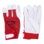 Work Gloves DONAU SAFETY, goat leather on palm side, velcro, size 7/S, white-red