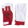 Work Gloves DONAU SAFETY, goat leather on palm side, velcro, size 10/XL, white-red